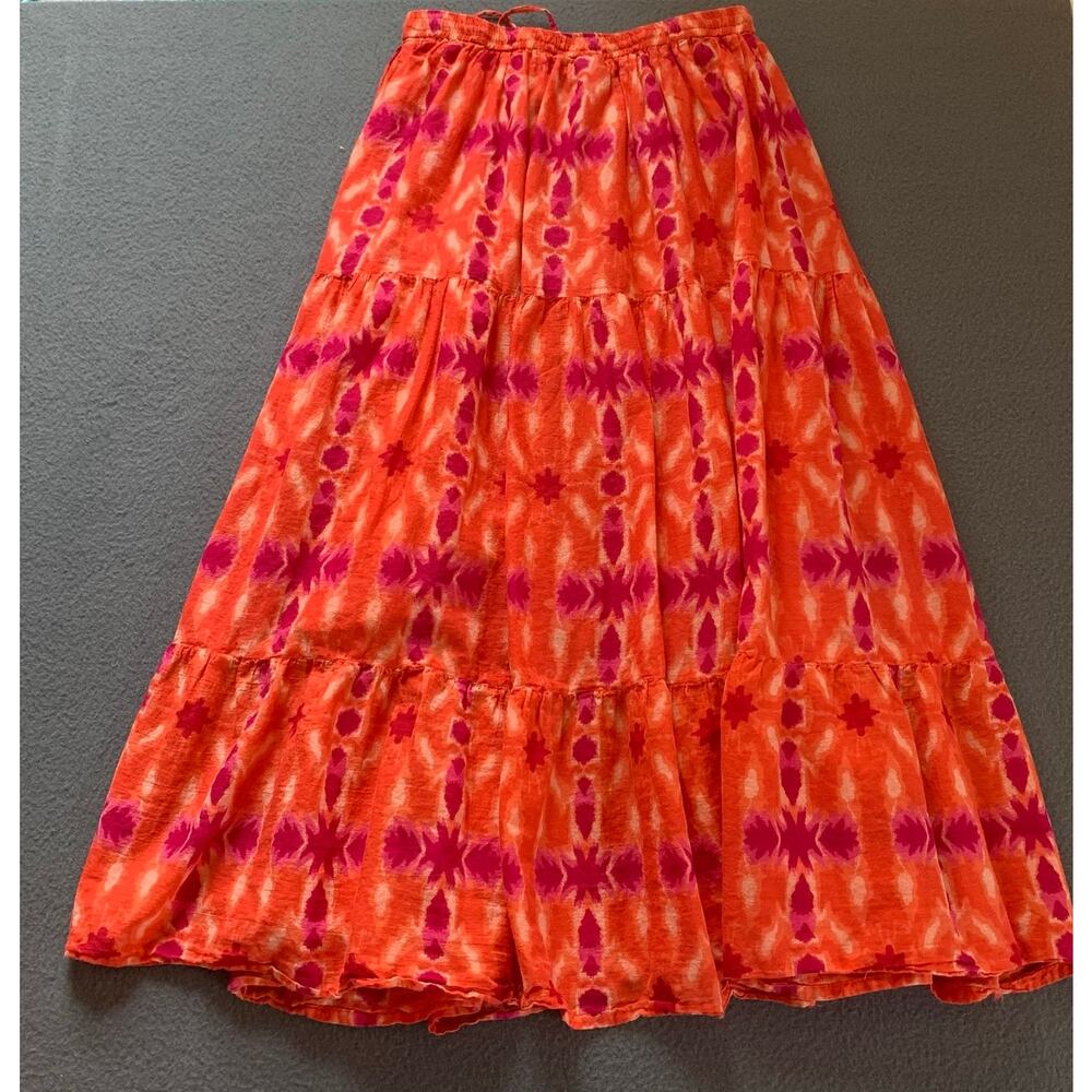 Jane Ashley Boho Tiered Skirt Petite Small Orange Pink Tie Dye Festival Cotton - Picture 3 of 9